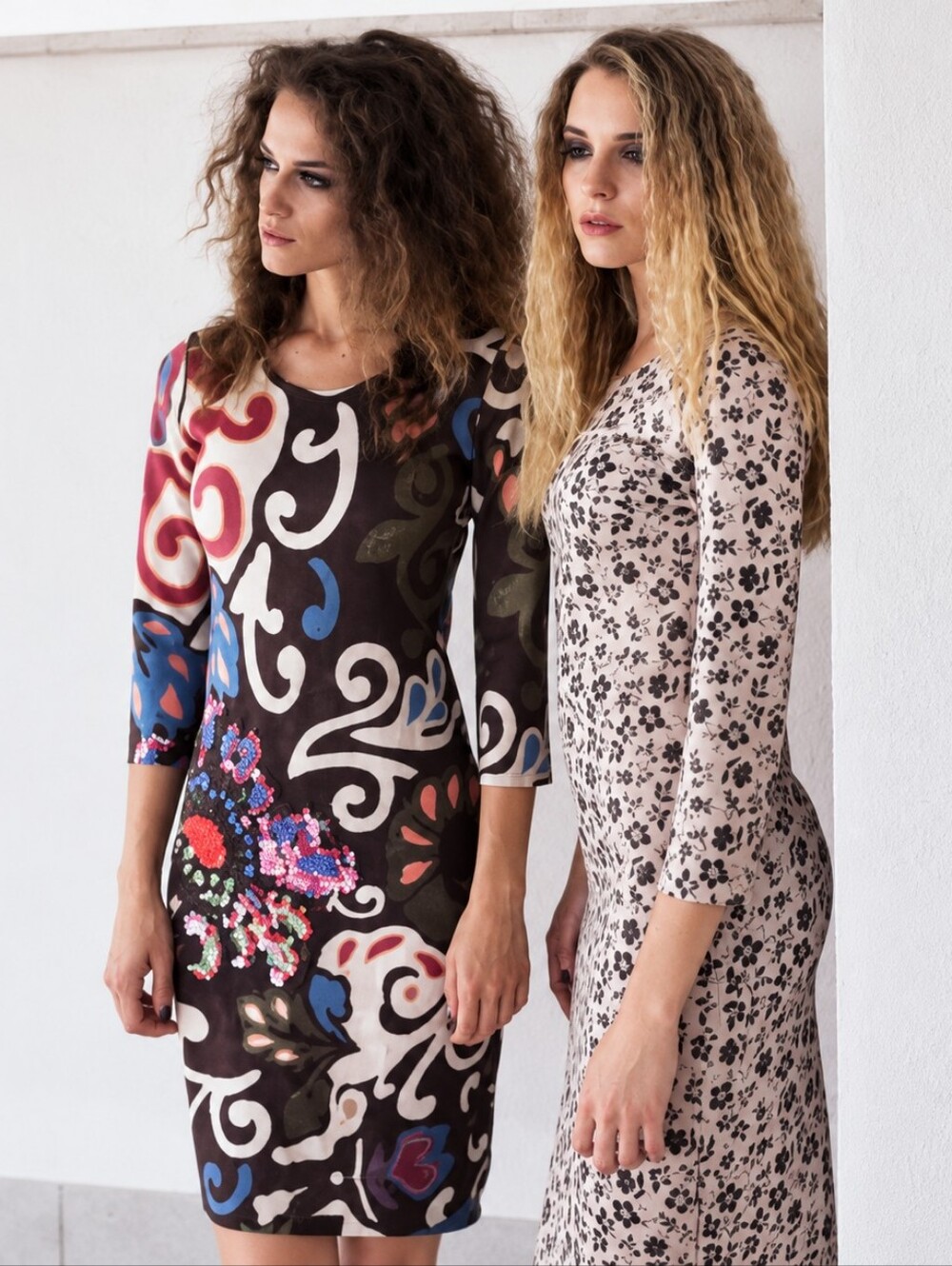 Animapop Reversible 3/4 Sleeve Neoprene Dress in Abstracr Baroque Floral Print